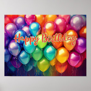 Verjaardag Regenboog Ballonnen Poster