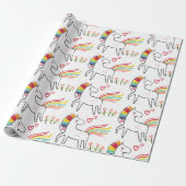 Verjaardag Regenboog Eenhoorn Aangepaste Naam Cadeaupapier (Uitgerold)