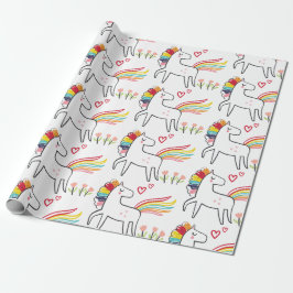 Verjaardag Regenboog Eenhoorn Aangepaste Naam Cadeaupapier