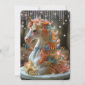 Verjaardag Regenboog Eenhoorn Cake Sterren Glitter Kaart (Voorkant)