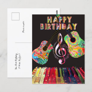Verjaardag Regenboog Gitaar Piano   Briefkaart