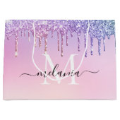 Verjaardag regenboog glittersprikkels monogram pas groot cadeauzakje (Voorkant)