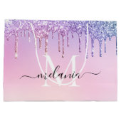Verjaardag regenboog glittersprikkels monogram pas groot cadeauzakje (Achterkant)