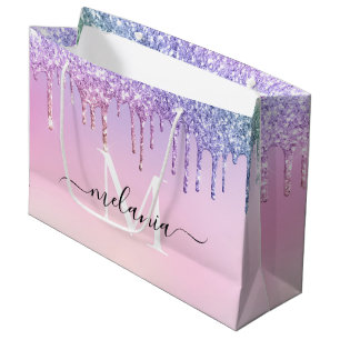 Verjaardag regenboog glittersprikkels monogram pas groot cadeauzakje
