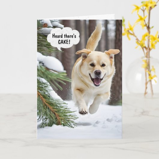 Verjaardag Retriever Running In Snow Kaart (Gele Bloem)