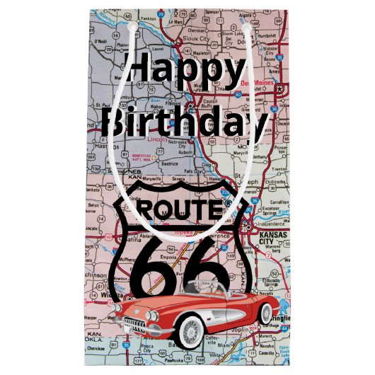 Verjaardag Retro Corvettere en Route 66 Teken Klein Cadeauzakje (Voorkant)