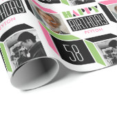 Verjaardag Retro Cube Foto 58e Roze Groen Wit Cadeaupapier (Rol Hoek)