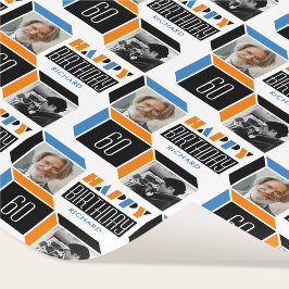 Verjaardag Retro Cube Foto 60e Sinaasappel Blauw W Cadeaupapier