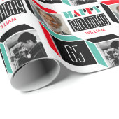 Verjaardag Retro Cube Foto 65e Rood Groen Wit Cadeaupapier (Rol Hoek)