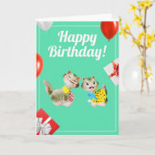 Verjaardag Retro Domme Kitty Katten Retro Kaart (Gele Bloem)