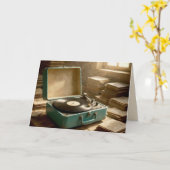 Verjaardag Retro Draagbare Platenspeler Kaart (Gele Bloem)