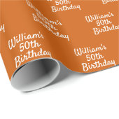 Verjaardag retro oranje naam cadeaupapier (Rol Hoek)