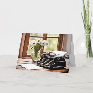 Verjaardag Retro Typewriter met madeliefjes Kaart