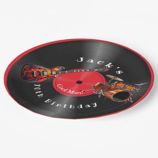 Verjaardag Retro Vinylplaat Rockmuziek Gitaar Papieren Bordje (Gekanteld)