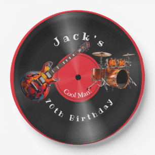Verjaardag Retro Vinylplaat Rockmuziek Gitaar Papieren Bordje