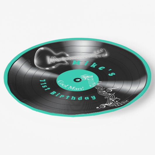 Verjaardag Retro Vinylplaat Rockmuziek Gitaar   Papieren Bordje (Gekanteld)