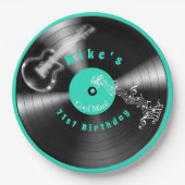 Verjaardag Retro Vinylplaat Rockmuziek Gitaar Papieren Bordje (Voorkant)