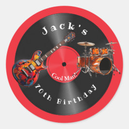 Verjaardag Retro Vinylplaat Rockmuziek Gitaar Ronde Sticker
