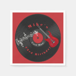 Verjaardag Retro Vinylplaat Rockmuziek Rode Gitaar Servet