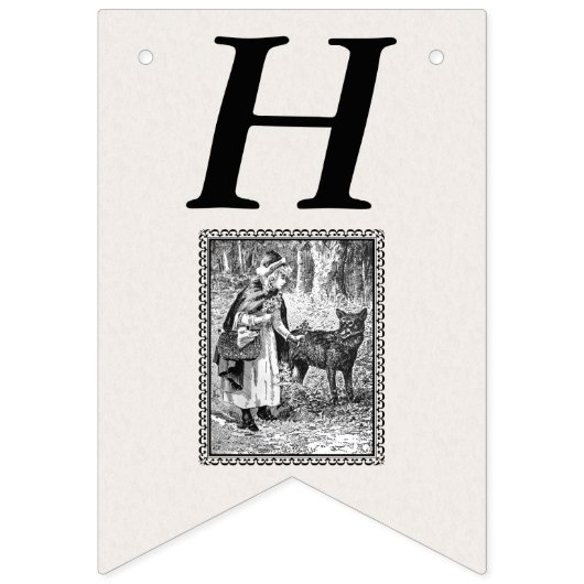 Verjaardag  Riding Hood Wolf Zwart Wit Vlaggetjes (Eerste vlag)