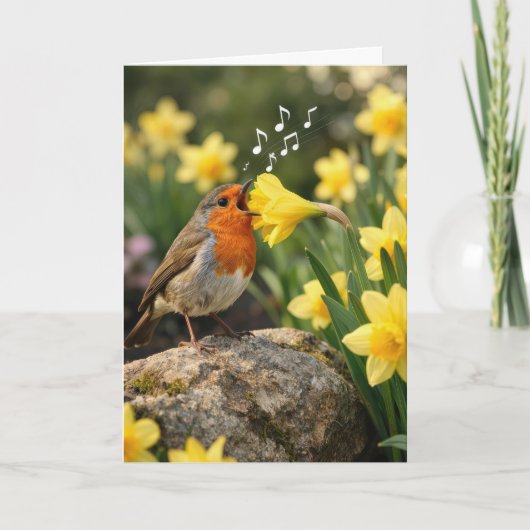 Verjaardag Robin die in een lente narcis zingt Kaart (Voorkant)