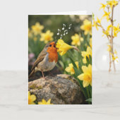 Verjaardag Robin die in een lente narcis zingt Kaart (Gele Bloem)