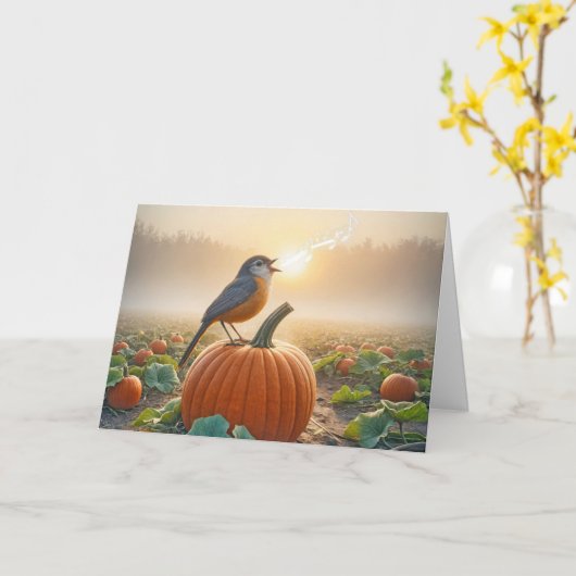 Verjaardag Robin zingen op een pompoen Kaart (Gele Bloem)