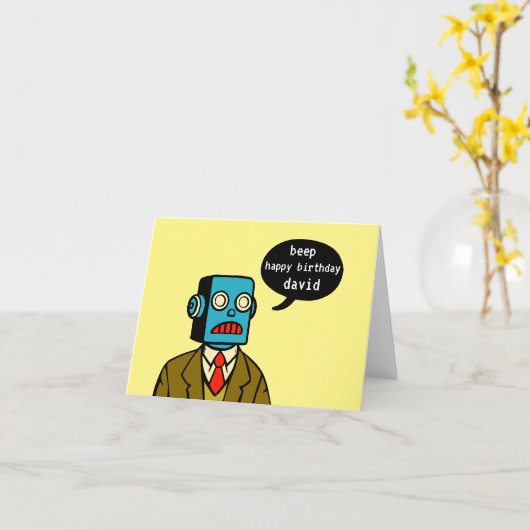 Verjaardag Robot Kaart (Gele Bloem)