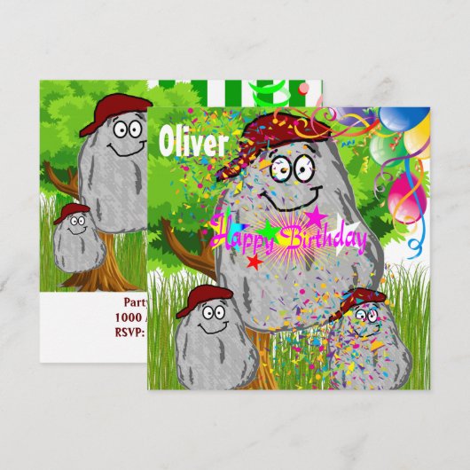 Verjaardag Rock Aardappel Uitnodigingskaart Ballon Kaart (Voorkant / Achterkant)