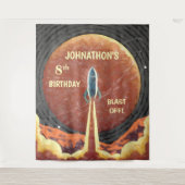 Verjaardag Rocket Ruimte Fun Foto Booth Achtergron Wandkleed (Voorkant)