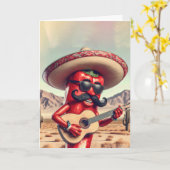 Verjaardag Rode Chilipeper Gitaarspeler Kaart (Gele Bloem)