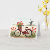 Verjaardag rode fiets met Nederlandse tulpen Kaart (Gele Bloem)