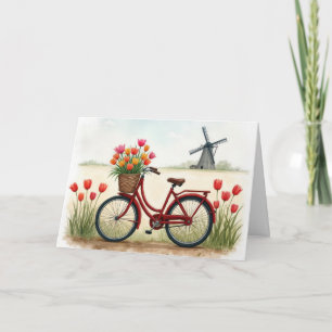 Verjaardag rode fiets met Nederlandse tulpen Kaart