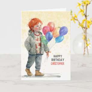 Verjaardag Rode Haren Jongen met Naam en Ballonnen Kaart
