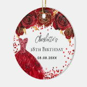 Verjaardag rode jurk bloemen wit keramisch ornament (Links)