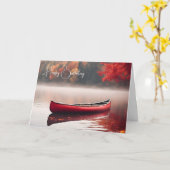 Verjaardag rode kano op herfst meer kaart (Gele Bloem)