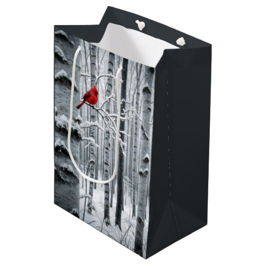 Verjaardag rode kardinaal in berkenboom medium cadeauzakje (Voorkant Gekanteld)