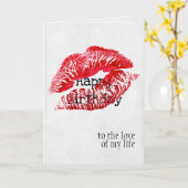 Verjaardag rode lippenstift kus kaart (Gele Bloem)