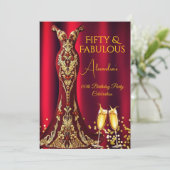 Verjaardag Rode Pareltjes Gouden jurk Champagne Kaart (Staand voorkant)