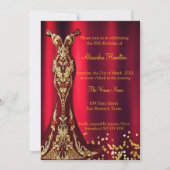 Verjaardag Rode Pareltjes Gouden jurk Champagne Kaart (Achterkant)