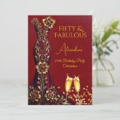 Verjaardag Rode Pareltjes Gouden jurk Champagne Kaart (Staand voorkant)