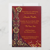 Verjaardag Rode Pareltjes Gouden jurk Champagne Kaart (Achterkant)