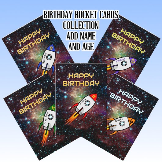 Verjaardag rode raket aangepaste naam en leeftijd kaart