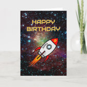 Verjaardag rode raket aangepaste naam en leeftijd kaart (Voorkant)