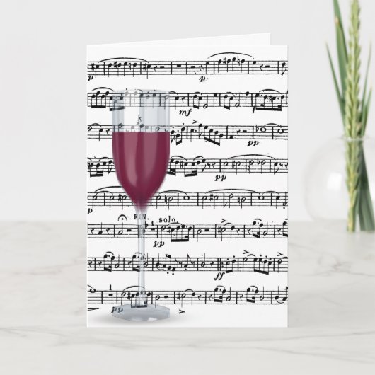 Verjaardag Rode Wijn Glas Op Muziek Kaart (Voorkant)