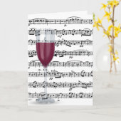 Verjaardag Rode Wijn Glas Op Muziek Kaart (Gele Bloem)