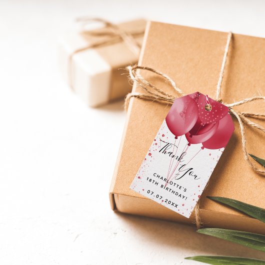 Verjaardag rode witte glitterballonnen dank je wel cadeaulabel