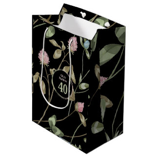 Verjaardag Romantisch Zwart Roze Klaver Bloemen Medium Cadeauzakje