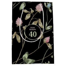 Verjaardag Romantisch Zwart Roze Klaver Bloemen Medium Cadeauzakje