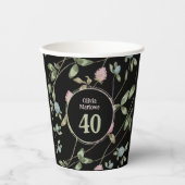 Verjaardag Romantisch Zwart Roze Klaver Bloemen Papieren Bekers (Voorkant)